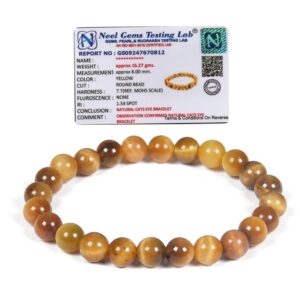 REBUY Cats Eye Bracelet Natural Healing Stone Bracelet for Men & Women, Bead Size 8 mm, Color Yellow