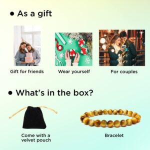 Real Crystal Cats Eye Gift Natural Reiki Feng-Shui Healing Crystal Beaded Gem Stone Tiger Eye Bracelet for Men and Women Yellow