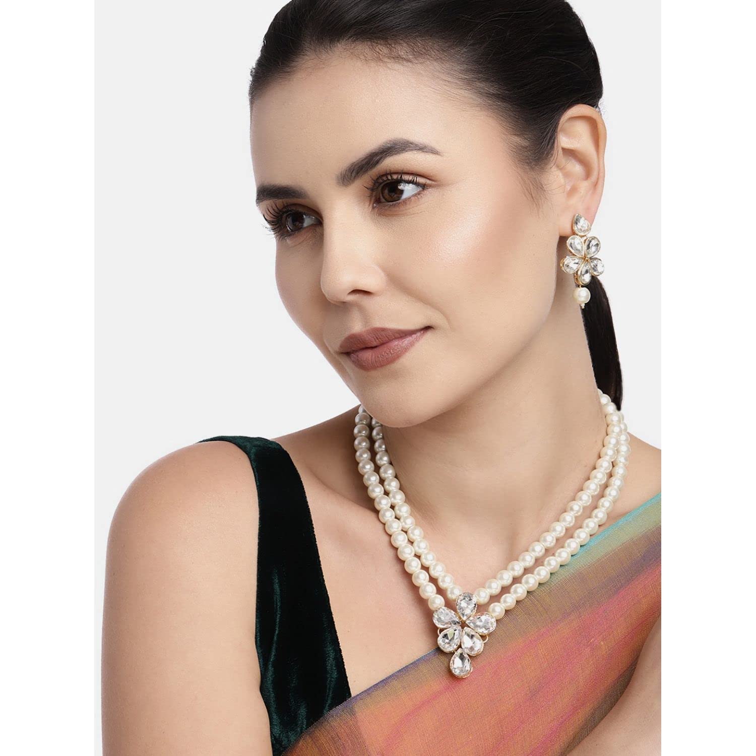 I Jewels Gold Plated Traditional Kundan & Pearl Studded Necklace Jewellery Set For Women (ML311) - Image 3