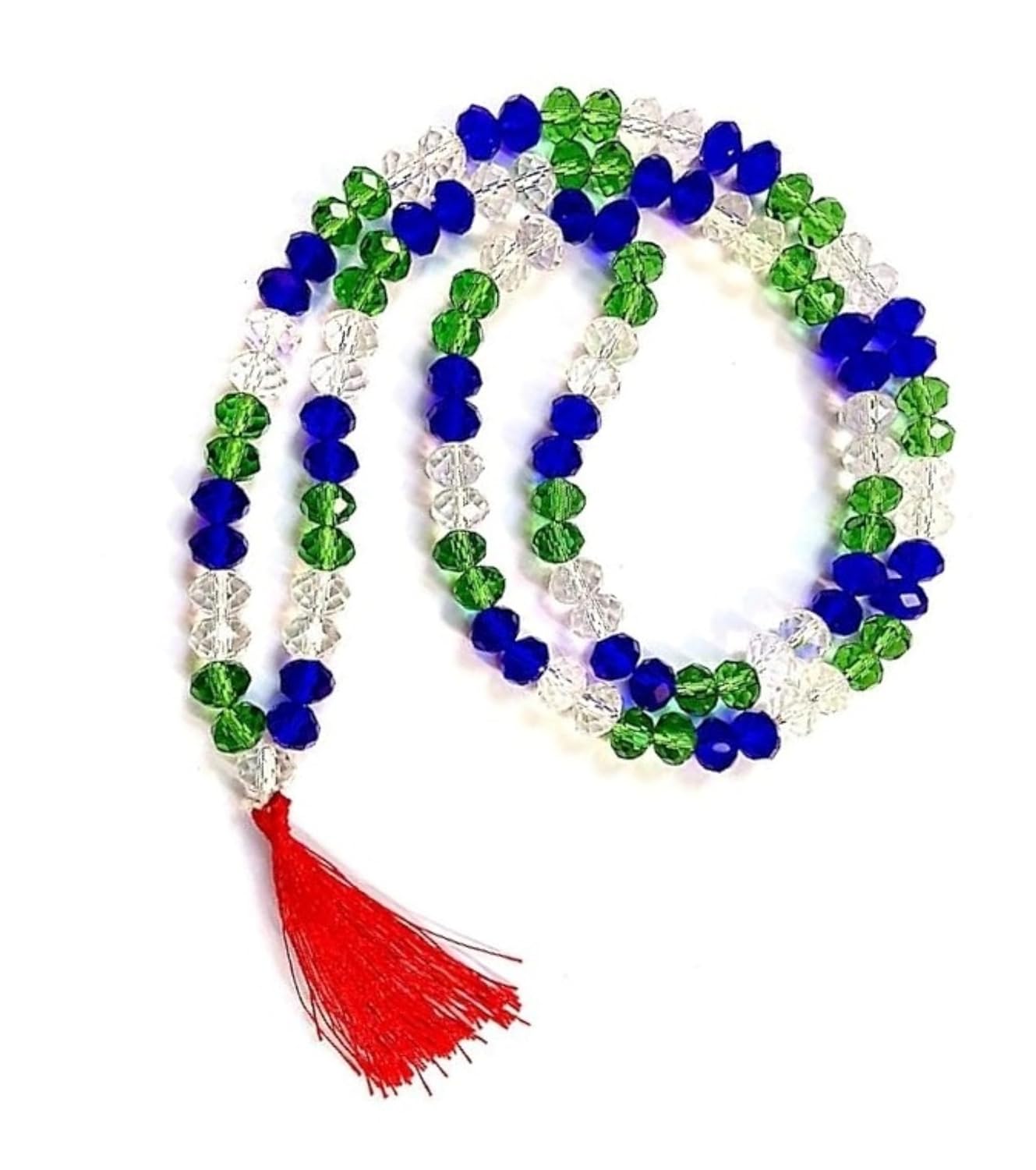 GIACOMO Agate Blue Green White Sapphire For Shani Budh Shukra, Neelam Panna/Emerald Crystal Sphatik Trishakti Powerpack Hakik Akik Mala 108+1 Beads (6mm) For Japa Wearing Men & Women - Image 4