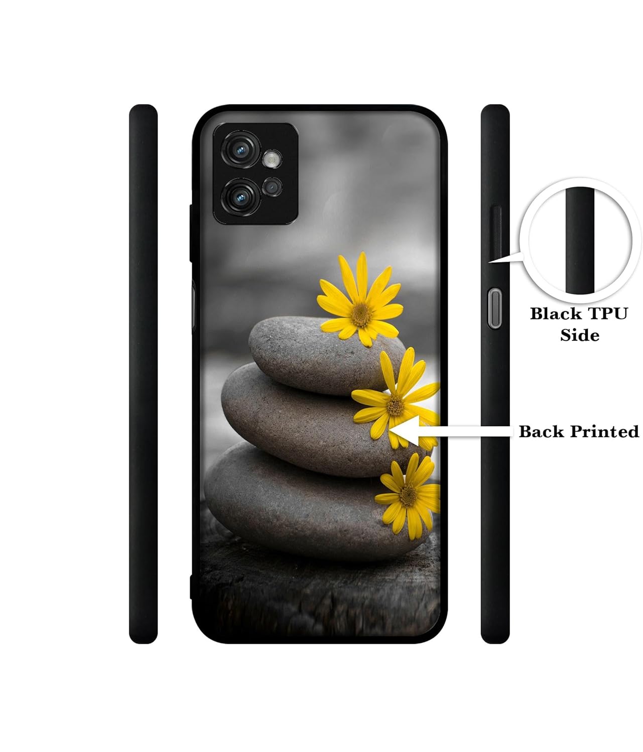 Casotec Stones and Flower Design Premium 2D Printed Metal Back Case Cover for Motorola Moto G32 4G - Image 2
