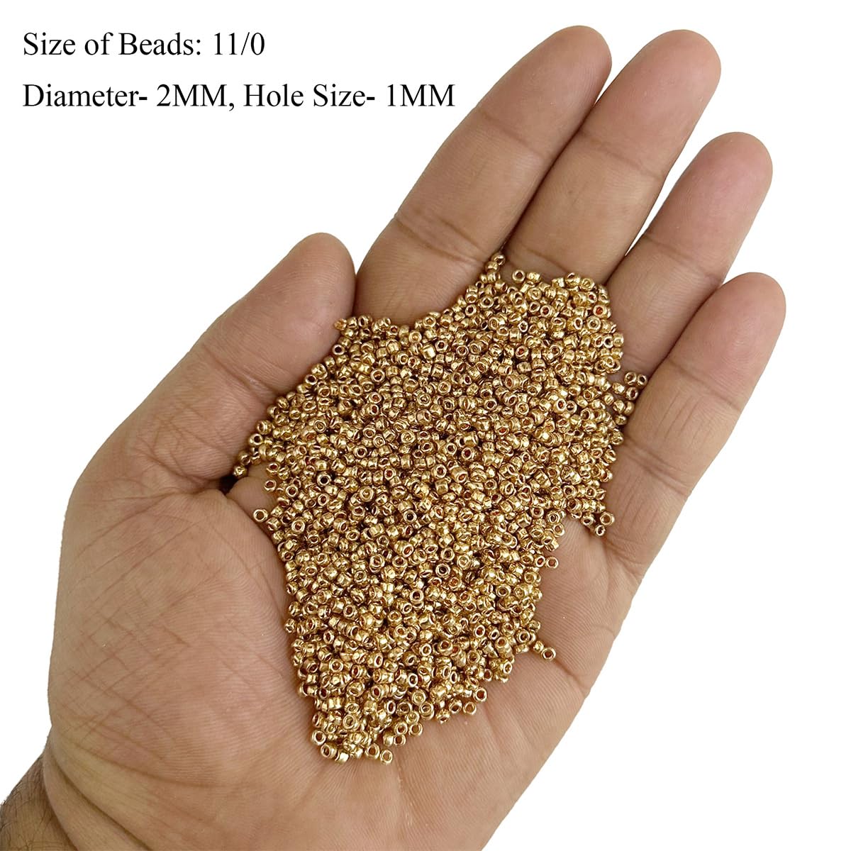 Embroiderymaterial 11/0 Uni-Gold Glass Stone Pearls, Seed Beads for Jewellery Making, Toran, Bag Decoration, Embroidery, Muthyalu Craft (2Mm/100 Grams) - Image 3