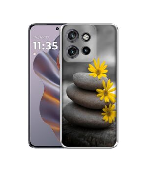 Casotec Stones and Flower Design Printed Silicon Soft TPU Back Case Cover for Motorola Moto Edge 50 Neo 5G