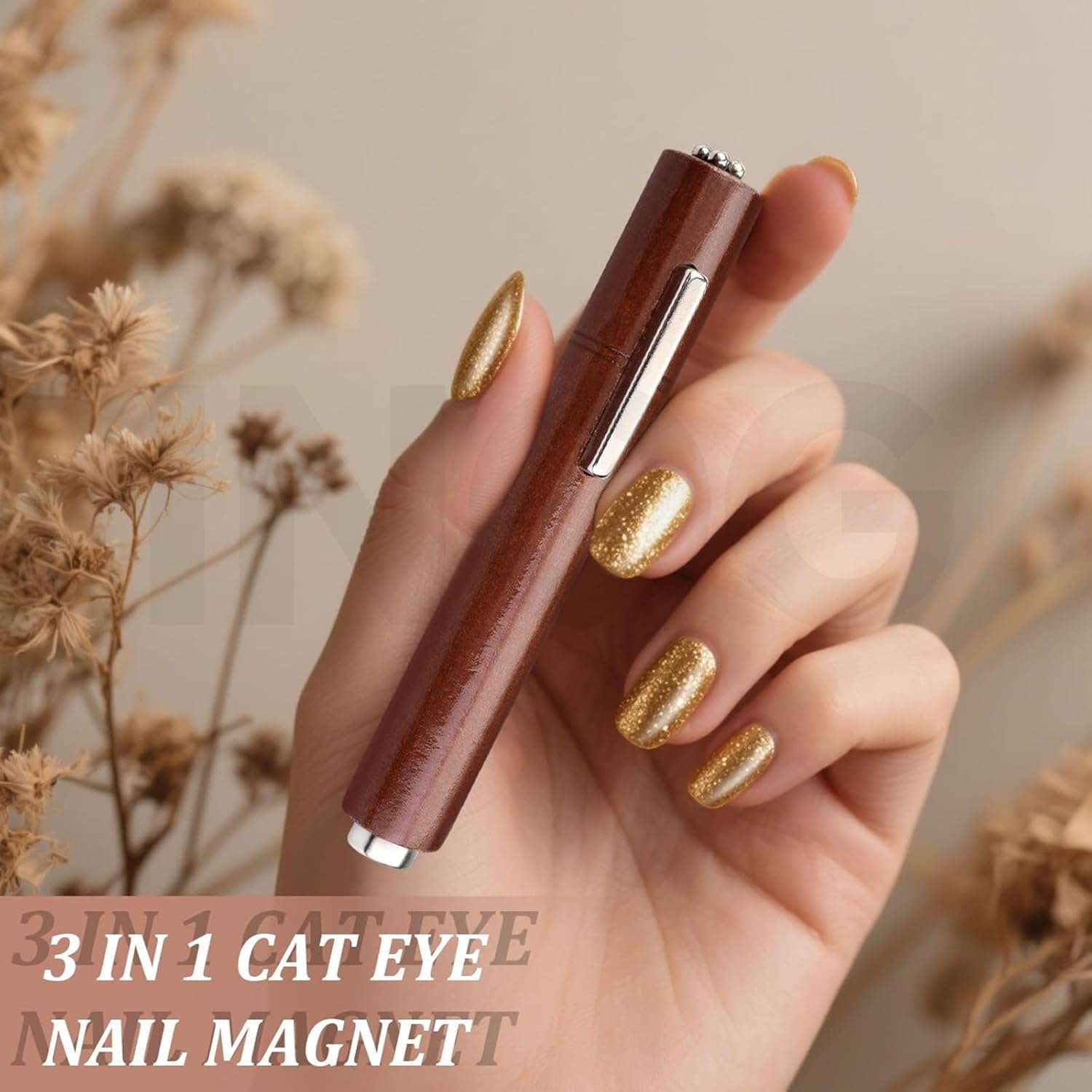 INOG 3 In 1 Nail Magnet, Multifunctional Cat Eye Gel Nail Polish Magnet with Octagonal Mahogany Shell Protective Cover for Cat Eye Nail Art Design (Black Walnut)(3 in 1 Nail Magnet Pen) - Image 7