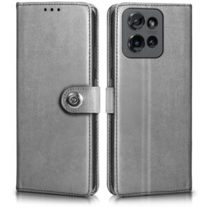 WOW IMAGINE Shock Proof Flip Cover Back Case for Motorola Moto Edge 50 5G (Magnetic Button Flip Case | Wallet Pockets & Stand | Leather Finish | Stone Grey)