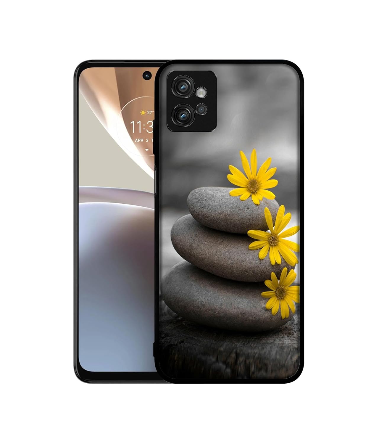 Casotec Stones and Flower Design Premium 2D Printed Metal Back Case Cover for Motorola Moto G32 4G
