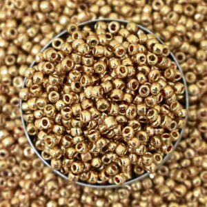 Embroiderymaterial 11/0 Uni-Gold Glass Stone Pearls, Seed Beads for Jewellery Making, Toran, Bag Decoration, Embroidery, Muthyalu Craft (2Mm/100 Grams)