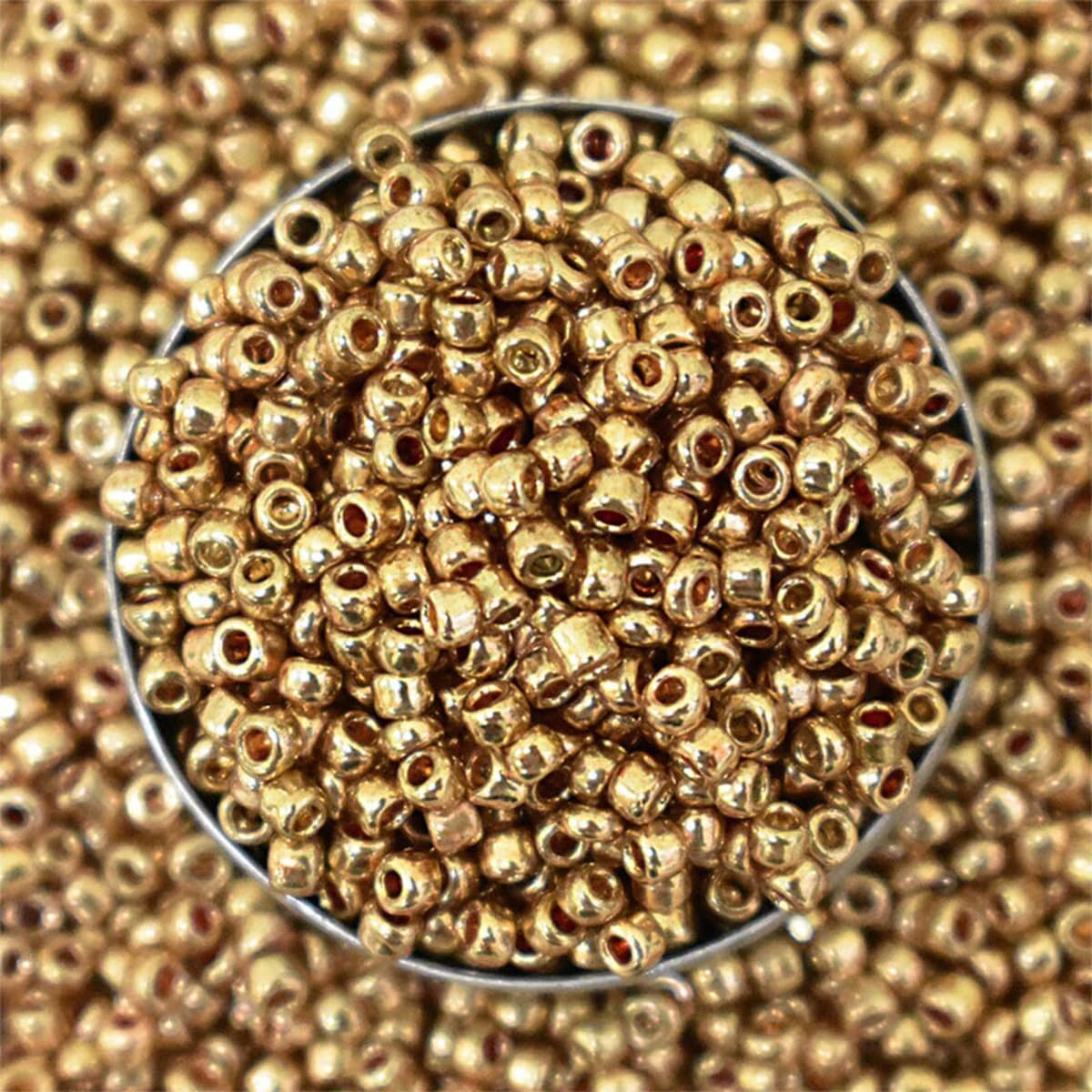 Embroiderymaterial 11/0 Uni-Gold Glass Stone Pearls, Seed Beads for Jewellery Making, Toran, Bag Decoration, Embroidery, Muthyalu Craft (2Mm/100 Grams)
