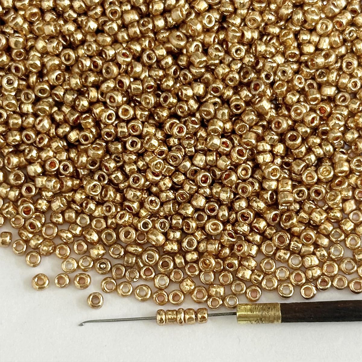 Embroiderymaterial 11/0 Uni-Gold Glass Stone Pearls, Seed Beads for Jewellery Making, Toran, Bag Decoration, Embroidery, Muthyalu Craft (2Mm/100 Grams) - Image 5