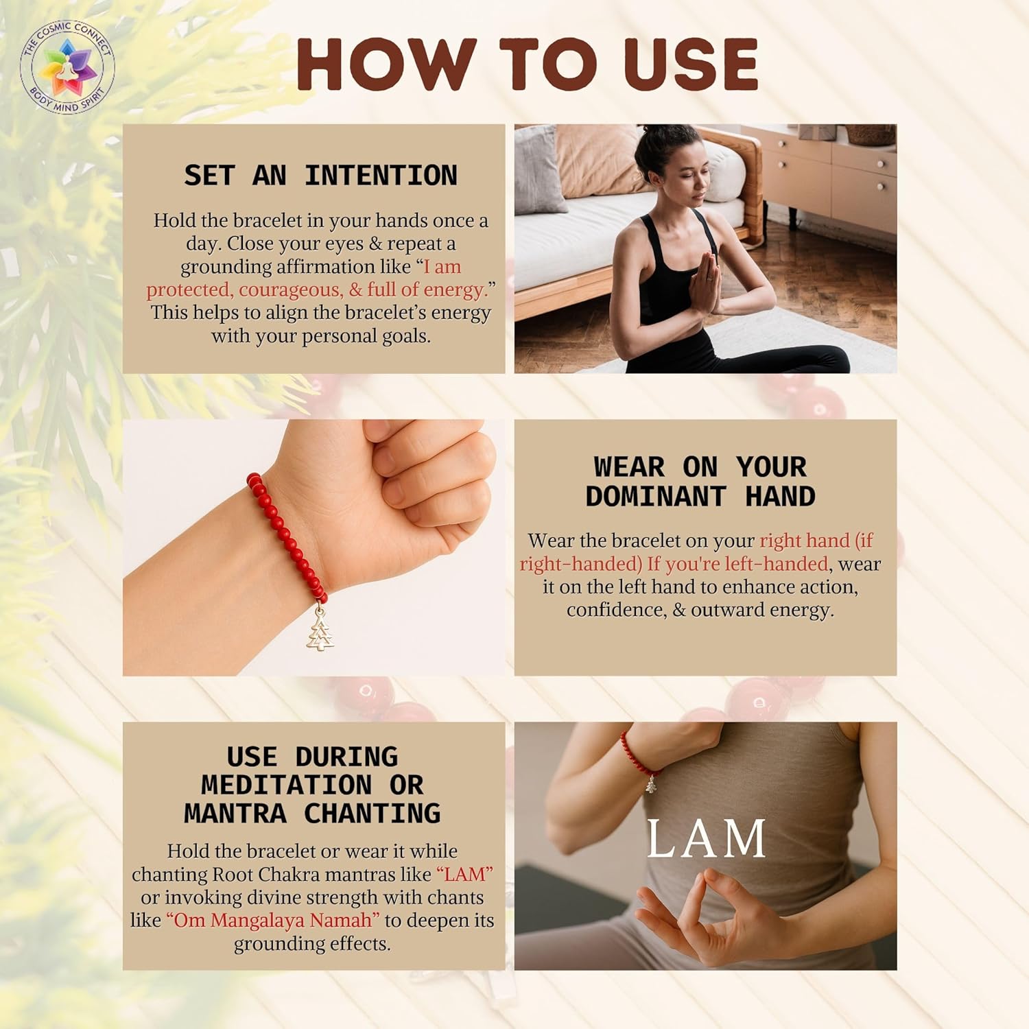 The Cosmic Connect Red Shell Coral Bead Bracelet 6mm – Root Chakra Energizer for Men & Women – Boosts Confidence, Strength & Vitality – Healing Energy Crystal Bracelet for Positive Aura - Image 5