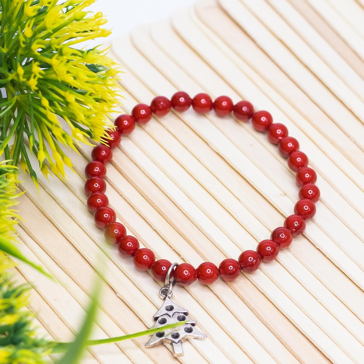 The Cosmic Connect Red Shell Coral Bead Bracelet 6mm – Root Chakra Energizer for Men & Women – Boosts Confidence, Strength & Vitality – Healing Energy Crystal Bracelet for Positive Aura - Image 2