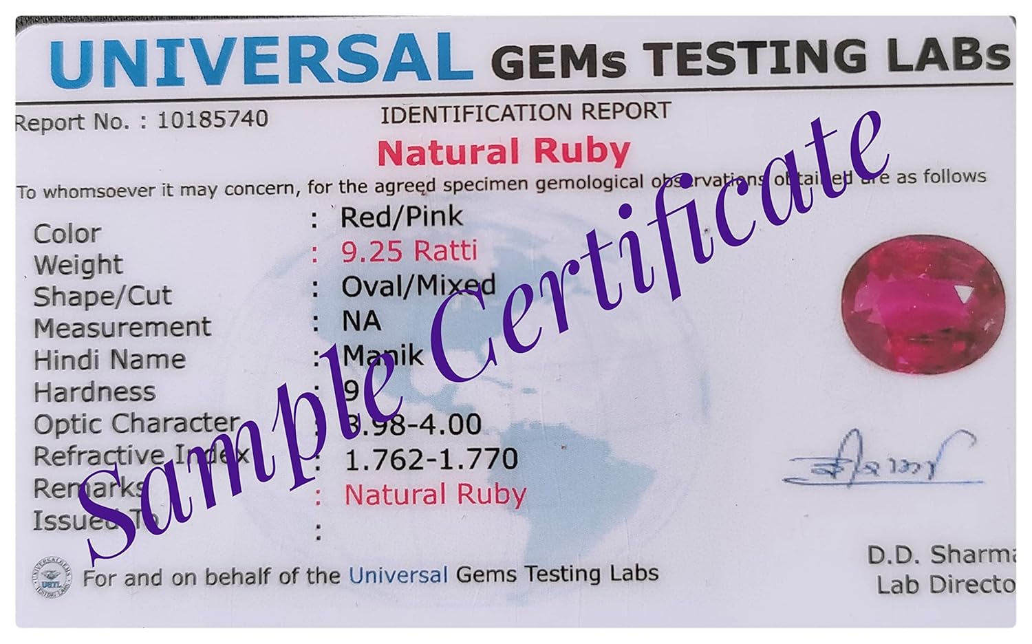 RSPR Natural 8.25 Ratti Ruby Stone Original with Lab Certified Manik Stone Certified/manik Gemstone Original Certified/manikya Gemstone
